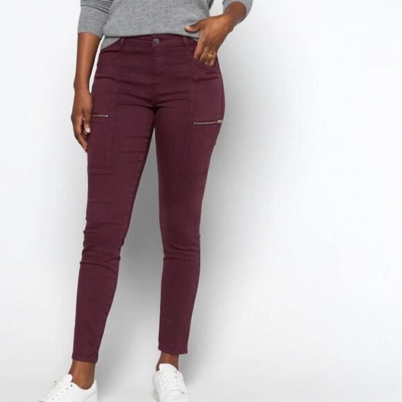 Pistola Hannah Skinny Moto Stretch Six-Pocket Ankle Cargo Jeans Maroon - Picture 1 of 10